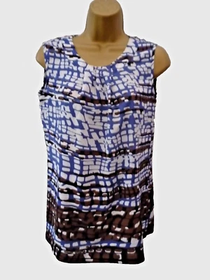FENN WRIGHT MANSON Size XS 8 Blue Brown White Sleeveless Cami Vest Blouse Top - Image 1 of 4