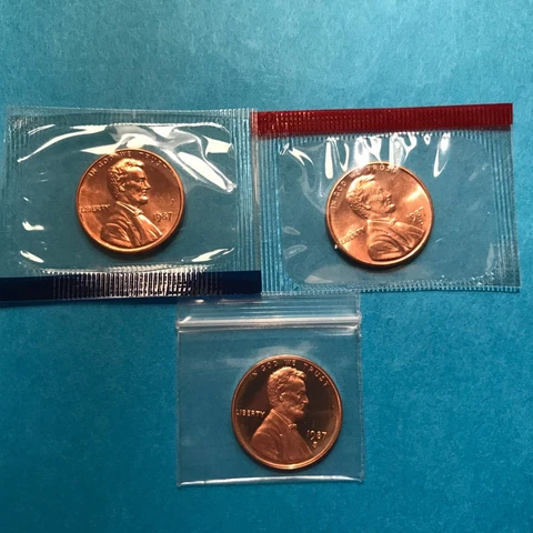 1987 P D S Lincoln Cents  2-Unc & 1-Proof  3 Coins   Mint Cello   FREE SHIP Cover