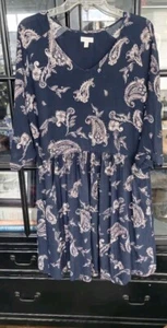 Garnet Hill Womens Navy Paisley Dress Size 10 Pockets Career  - Picture 1 of 7