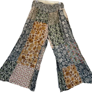 Nwt SACRED THREADS patch hippie rayon wide leg smocked waist PANTS 1X Free shipp - Picture 1 of 4