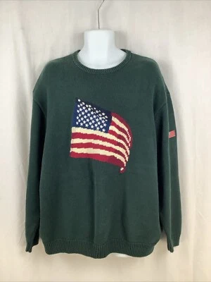 Хлопковый свитер торговцев вышитый американский флаг тяжелый хлопок большой высокий - Изображение 1 из 4