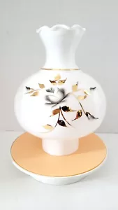 White Milk Glass Replacement Lamp Shade Hurricane Gone with the Wind Gold Leaf - Picture 1 of 4