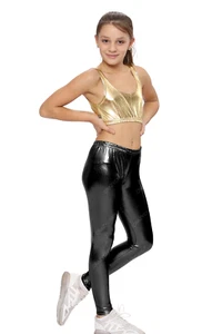 SHINY METALLIC BLACK LEGGINGS WET LOOK FOIL GIRLS STRETCH FANCY DRESS BRAND NEW - Picture 1 of 4