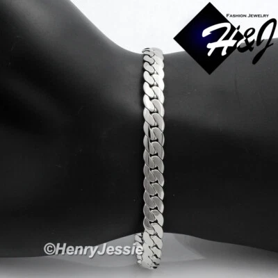 7"-11"MEN Stainless Steel 8mm Silver Miami Cuban Curb Link Chain Bracelet*N155 - Image 1 of 3