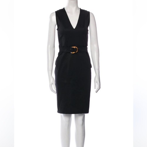 Abito tubino Gucci aderente senza maniche scollo a V bambù con cintura lusso taglia M NUOVO