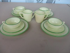 MCKEE LAUREL FRENCH IVORY WITH GREEN DECORATED RIMS CHILDS SET - Picture 1 of 2