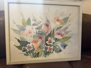 Framed Signed Robert A. Fleming Flower Floral Watercolor Large 31 x 25 - Picture 1 of 11