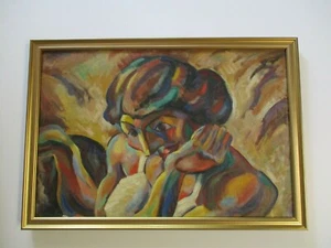 MID CENTURY GEMÄLDE MODERNISTIN FRAU Frauen Antik 40er Jahre Öl Vintage PORTRAIT - Bild 1 von 11