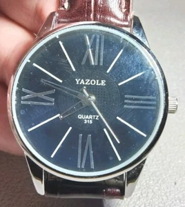 Yazole Watch ~ Quartz 315 ~ Brown Leather Band ~ W-10 - Picture 1 of 18