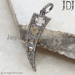 Slice Polki Natural Pave Diamond 925 Sterling Silver Designer Jewelry Pendant - Picture 1 of 6
