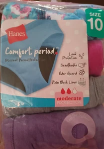 Hanes Period Underwear Girls 10 Hipsters Moderate Protection 4 Pairs - Picture 1 of 5