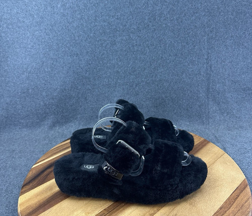 Sandali da donna UGG Fuzz Yeah in pelle di pecora slide neri taglia 10 1104662