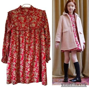 NANOS Girls Tan/Red Floral Long Sleeve Brocade Mini Dress, Size 16 - Picture 1 of 13