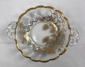 Vintage Cambridge Glass Hampton Gold Scalloped Rim Candy Dish Bowl Tab Handles - Picture 1 of 3