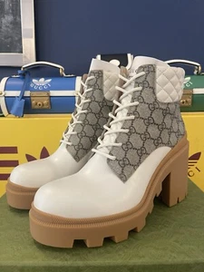 Gucci GG Cuero Blanco Marrón Botines Talla 8.5UK/EU41.5 - Imagen 1 de 12
