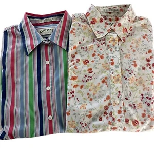 Orvis Shirts Lot Of Two Womens 10 LS Button Front Shirts Floral And Striped - Picture 1 of 12