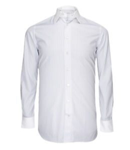 Zilli Men's White Blue Striped Cotton Formal Shirt Regular Fit, size 39 (15.5)