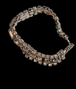 Vintage Unsigned Bracelet, Three Rows Crystal Rhinestones Silver Toned Beautiful - Picture 1 of 10