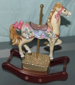 Giftec LTD Tan w Fruit Porcelain Carousel Horse w Base #6075 Broken Music Box - Picture 1 of 8