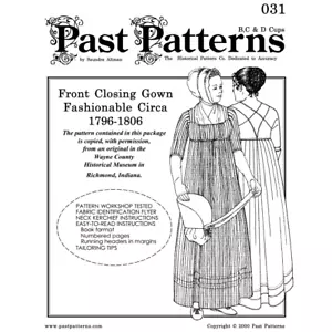 Past Patterns 0031 - 1790s Front Closing Gown Sewing Pattern bust sizes sz 16-20 - Picture 1 of 2