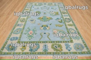 Blue and Beige Modern Hand Knotted High Quality Wool Oushak Turkish Ushak Style - Picture 1 of 5