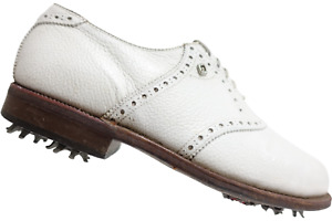 FOOTJOY CLASSICS USA White 8 C Men Vintage Saddle Leather Golf Oxfords