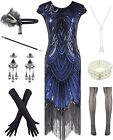 Womens Vintage Lace Fringed Gatsby 1920S Cocktail Dress With 20S Accessories Set