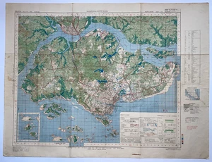 SINGAPORE & JOHORE BAHRU 1945 LARGE WALL MAP WORLD WAR II - Picture 1 of 19