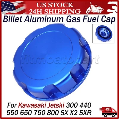 For Kawasaki 550 650 750 800 SX X2 SXR Jet-Ski Gas Fuel Cap BLUE Billet Aluminum - Image 1 of 4