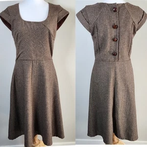 Cinder + Smoke Tweed Dress Womens 8 Local Designer Handmade Wool Blend Retro 50s - Picture 1 of 22