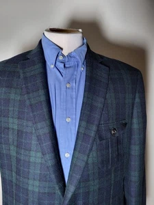 44L Blackwatch Tartan Plaid Green Blue Flannel Norfolk Blazer Jacket Sport Coat - Picture 1 of 8