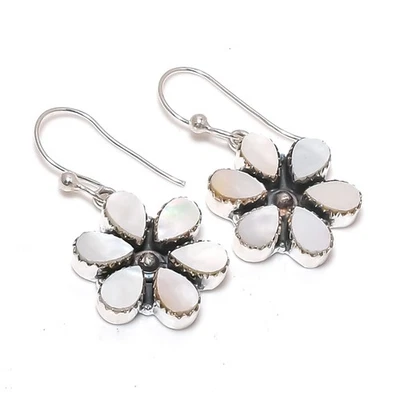 Mother of Pearl Gemstones Handmade 925 Steling Silver Jewelry Earrings - Image 1 of 4