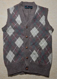 Vintage Abercrombie & Fitch Shetland Wool Argyle Sweater Vest Gray M - Picture 1 of 7