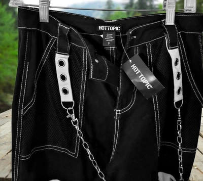 Hot Topic Grommet Chain Pants Carpenter Punk Skate Gothic Black & White SZ 3 NEW - Image 1 of 4