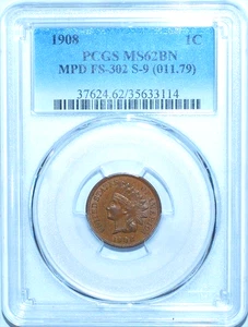 1908 Indian Cent PCGS MS62 BN S-9 - Picture 1 of 3