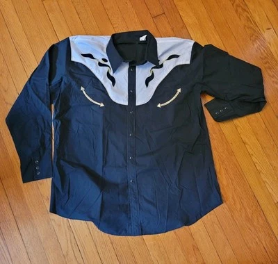 Vintage Ely Diamond Size XL Extra Large Embroider Western Shirt Black White Gold - Image 1 of 4