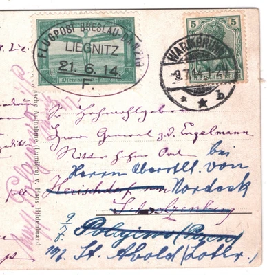 ZEPPELIN (POLAND) Airmail Card *LIEGNITZ* 1914 Oval FLUGPOST Breslau-Danzig KZ14 - Image 1 of 4