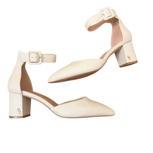 Kurt Geiger London Burlington Leather In Bone Block Heels Size 37.5 = US Size 7 - Picture 1 of 14
