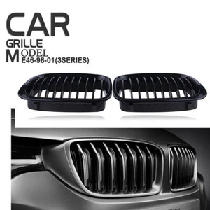 Fit For BMW E46 325Ci 330Ci 328 3Series 98~01 4D Gloss Black Kidney Grill Grille - Picture 1 of 8