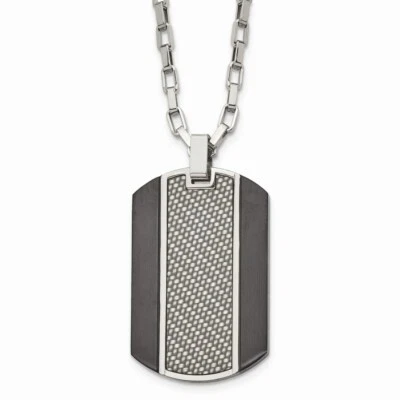 Stainless Steel Brushed & Polished Black IP Grey CarbonFiber Inlay Necklace - Image 1 of 4