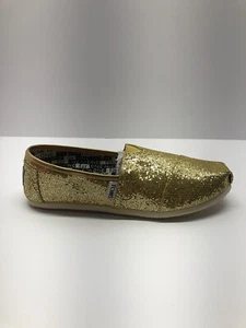 Toms Classic Gold Glitter Slip On Canvas Shoes Size Y5 Brand New With Box - Picture 1 of 6