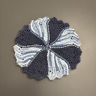 Vintage Handmade Crochet Blue Swirled MCM Doilie Pot Holder Placemat 8.5”