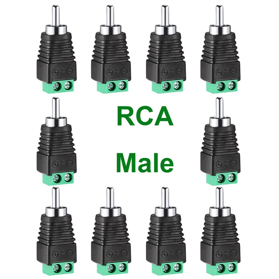10x Phono RCA Male Plug To AV Screw Terminal Plug Connector CCTV Video AV Balun - Image 1 of 4