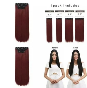Reecho 24" gerade lang 4-teiliges Set dicke Clip-In Haarverlängerungen weinrot - Bild 1 von 3