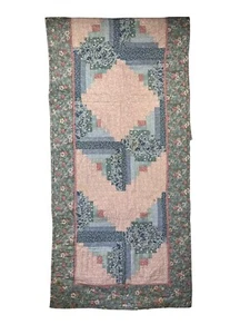 Handmade 64in long x 22in wide Quilted Runner Multicolored Log Cabin Blocking - Picture 1 of 23