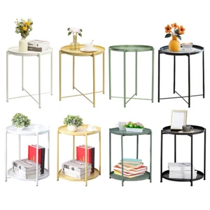 Metal Coffee End Table Sofa Side Table with Removable Round Anti-Rust Tray Home - Picture 1 of 36