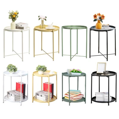 Metal Coffee End Table Sofa Side Table with Removable Round Anti-Rust Tray Home - Image 1 of 4