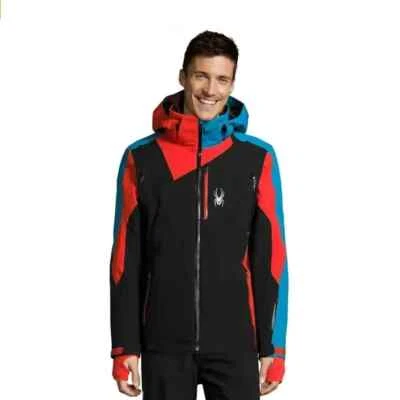 SPYDER MEN'S SKI-JACKET WITH REMOVABLE HOOD LEADER in 3M "THINSULATE"-Black/Blue - Image 1 of 4