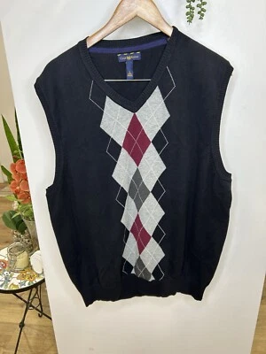 Chaleco Suéter Argyle Club Room Para Hombre 100% Algodón Negro Gris Borgoña Talla Grande Foto 1 de 4