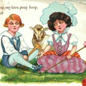 c.1909 Little Bo Peep Sheep Boy Blue Nursery Rhyme To My Valentine Postcard Tuck - Picture 1 of 3